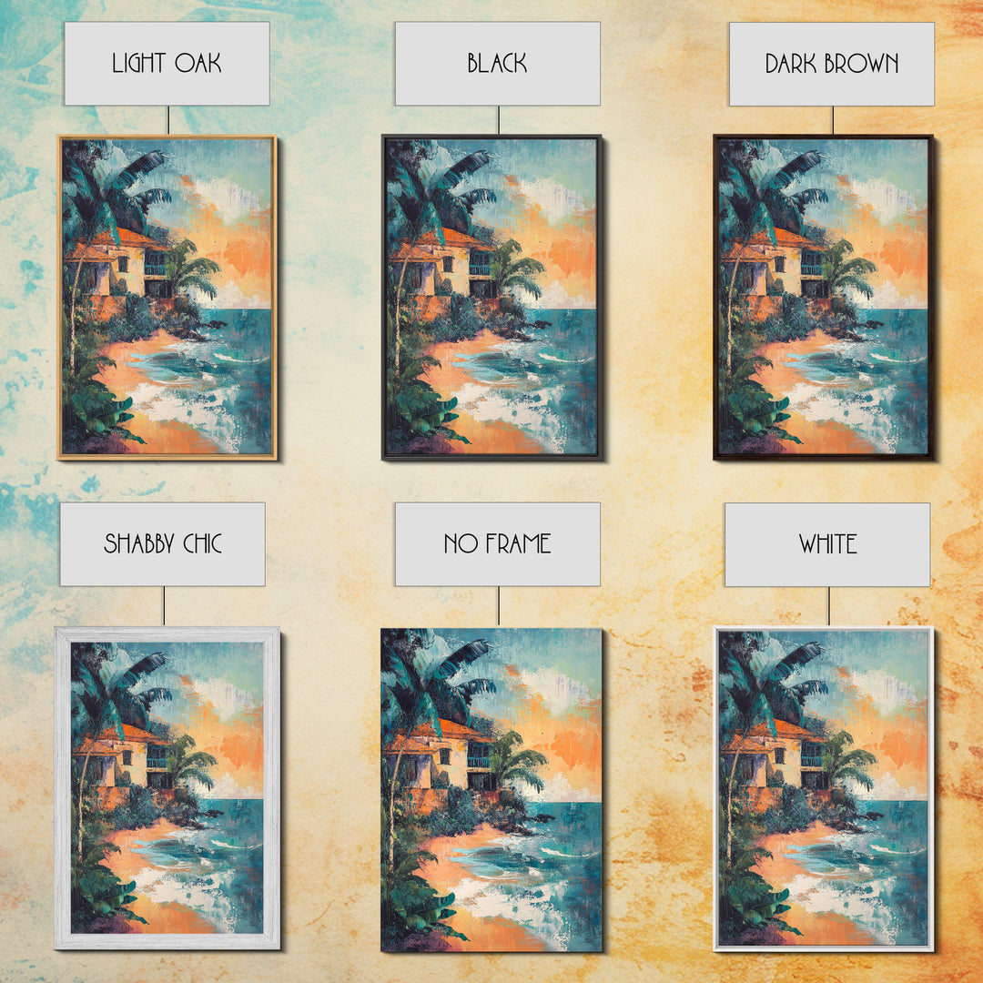 Coastal House, Tropical Art, Nautical Wall Art, Seascape Painting, Canvas Print, Palm Tree Art, Rustic Decor, Coastal Cowgirl Wall Art