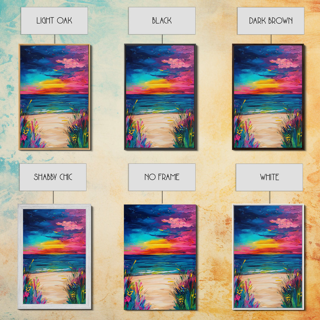 Colorful Sunset, coastal painting, seascape painting, pink orange wall art, Canvas Print, coastal cowgirl wall art, above bed wall art