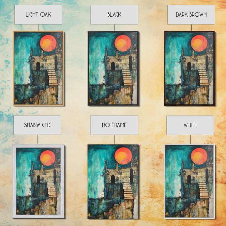 Abstract Castle, moody art, dark romance painting, gothic wall art, Canvas Print, Ozymandias art, blue and green wall art, vintage art