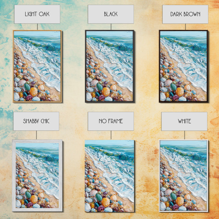 Ocean Shore, beach painting, coastal landscape art, nautical wall art, living room art, abstract seascape, framed canvas print