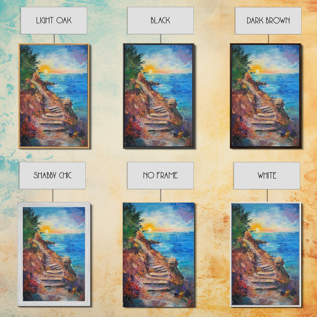 Coastal Path, landscape painting, nautical wall art, above sofa art, rustic decor, ocean view art, textured painting, canvas print