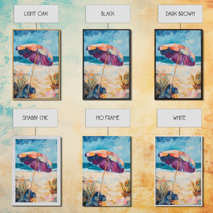 Beach Umbrella, Coastal Wall Art, Seascape Painting, Nautical Decor, Ocean Painting, Coastal Landscape Art, Framed Canvas Print