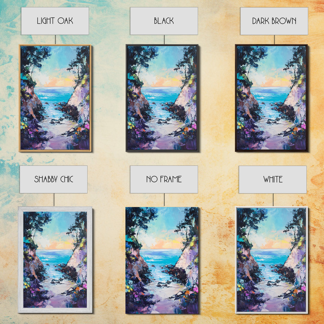 Coastal Cove, seascape painting, coastal decor, nautical wall art, blue and green wall art, framed canvas print, guest room art