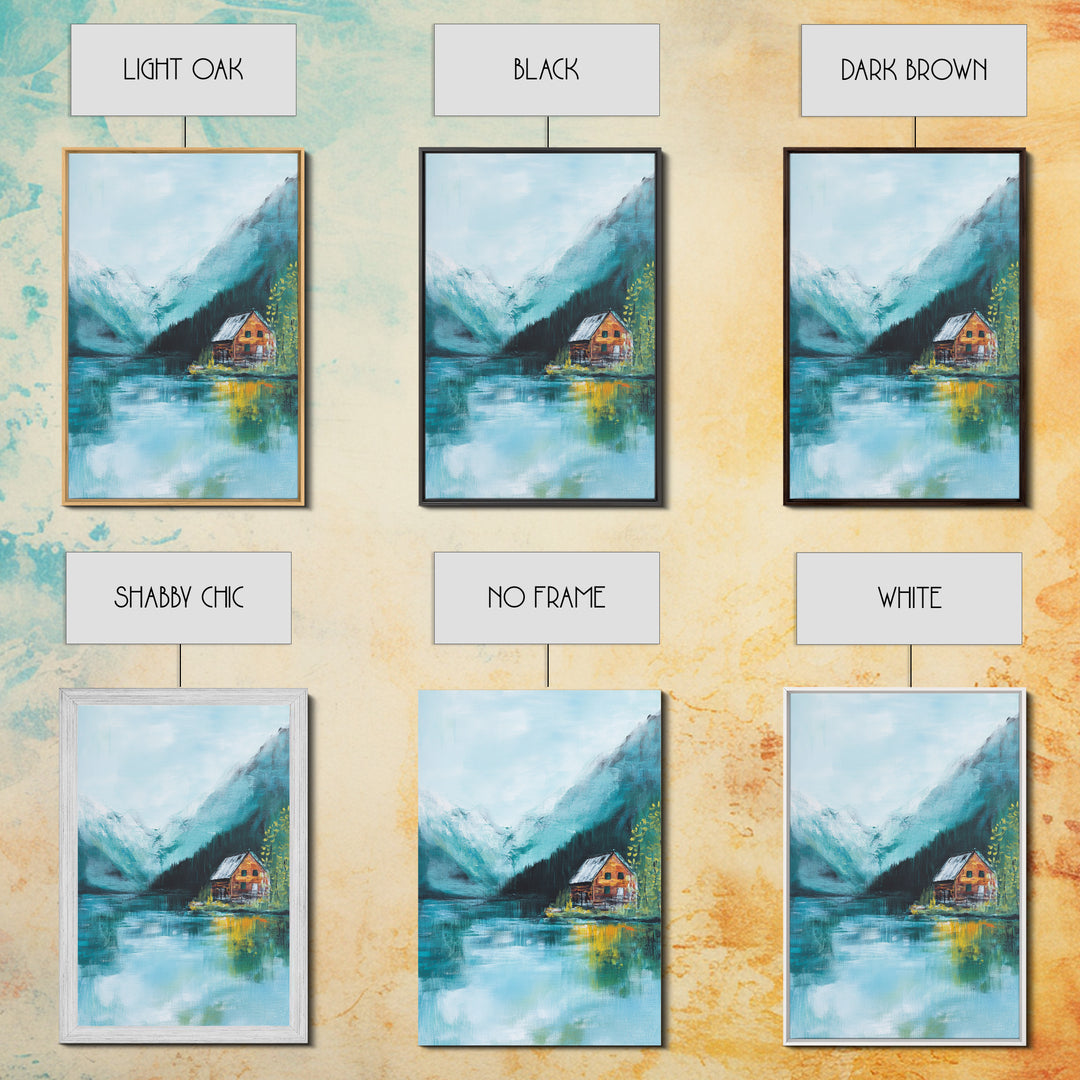 Cabin by Lake, lake Tahoe art, mountain painting, rustic wall art, bedroom art, nature wall art, framed canvas print, home decor