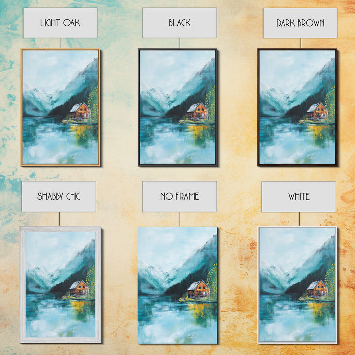 Cabin by Lake, lake Tahoe art, mountain painting, rustic wall art, bedroom art, nature wall art, framed canvas print, home decor