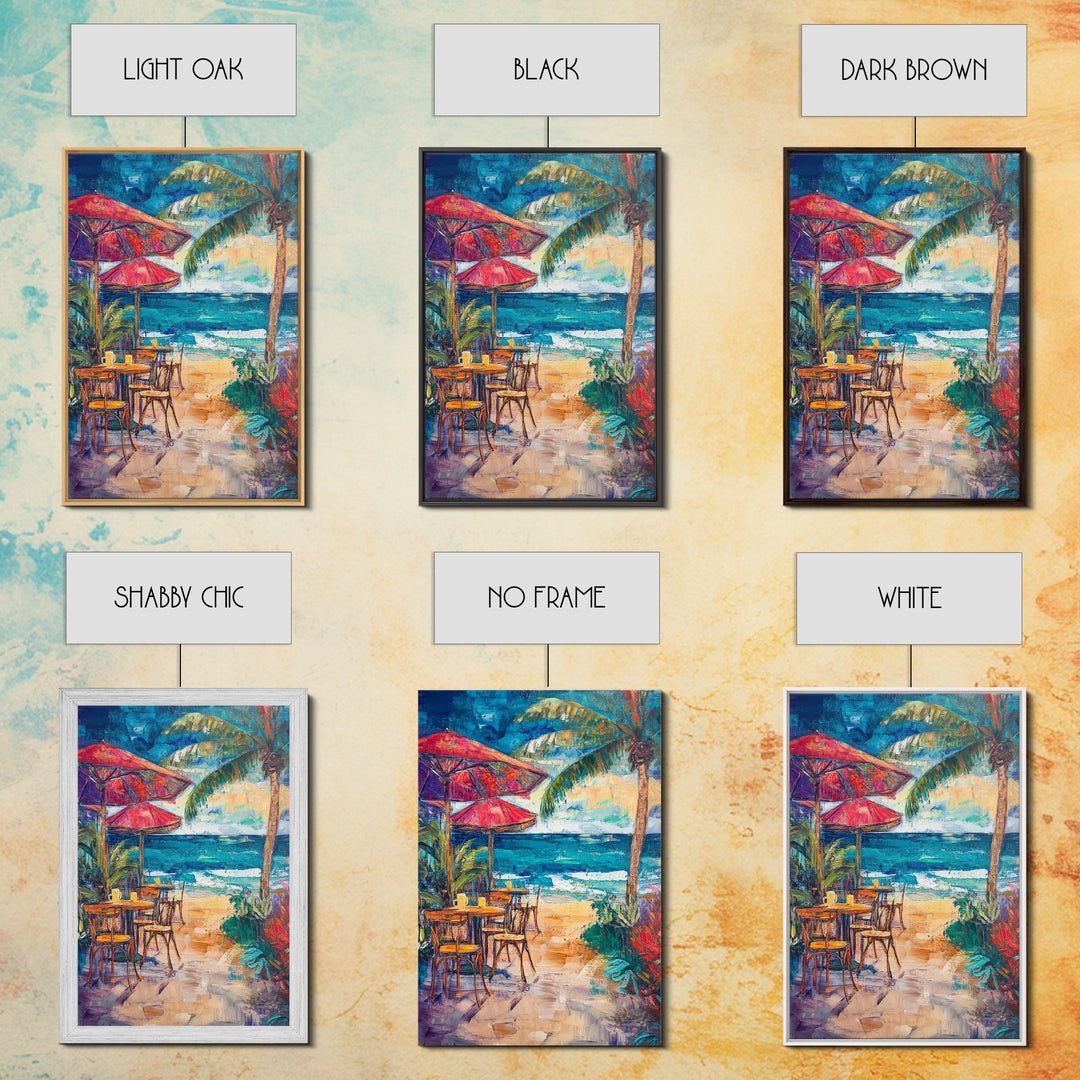 Beach Café, Coastal Landscape Art, Nautical Wall Art, Ocean Art, Seascape Painting, Coastal Decor, Canvas Print, Above Sofa Art