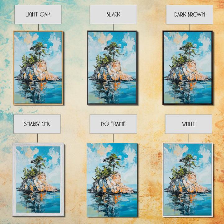 Rocky Island, Nature Painting, Canvas Print, Coastal Landscape Art, Ocean Wall Art, Nautical Decor, Living Room Art, Gift Idea