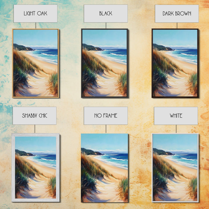 Coastal Sand Dunes Framed Canvas Print Serene Beach Painting, Ocean Landscape Wall Art, Relaxing Bedroom Decor, Nautical Home Style