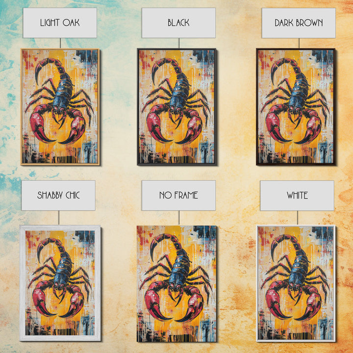 Bold Scorpion Framed Canvas Print Fierce Animal Wall Art, Yellow and Red Painting, Statement Office Decor, Wildlife Art Lovers Gift