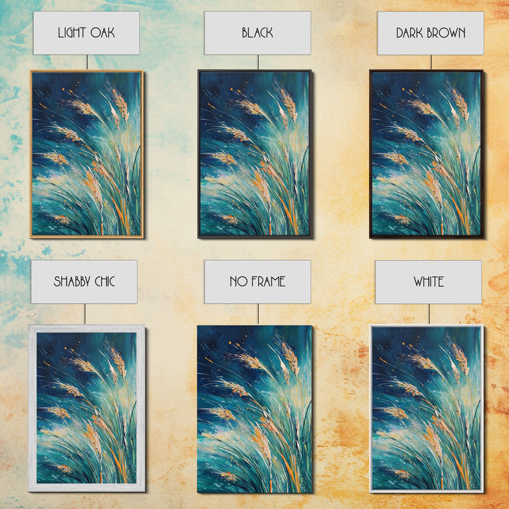 Wheat Fields Framed Canvas Print Rustic Farmhouse Wall Art, Deep Blue Abstract Painting, Autumn Home Decor, Cozy Country Living