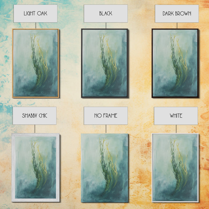 Abstract Seaweed Framed Canvas Print Minimalist Ocean Art, Coastal Botanical Wall Decor, Blue Green Seaside Painting, Serene Home Style