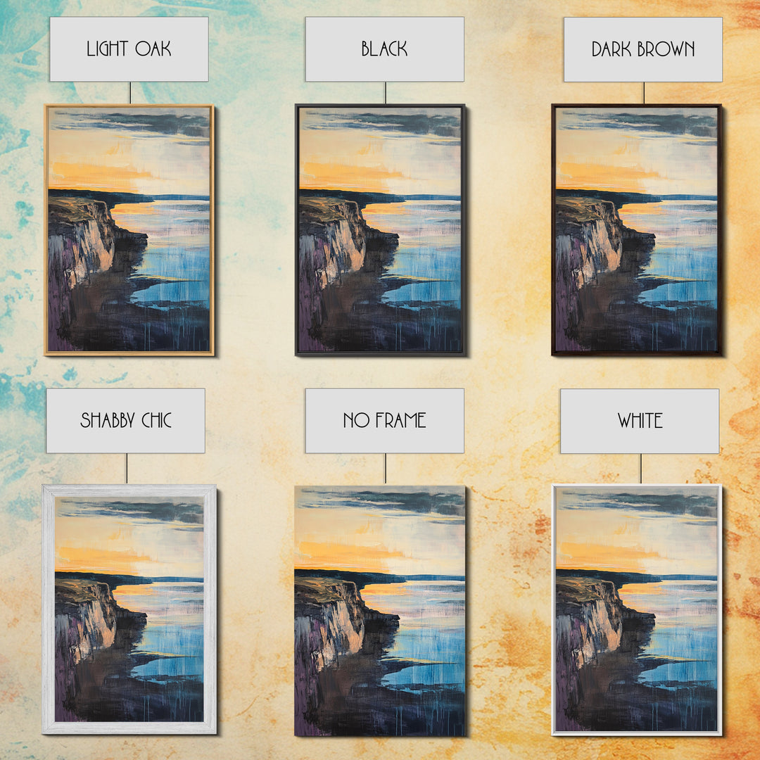 Dramatic Cliff Sunset Canvas Print Coastal Landscape Wall Art, Ocean Sunset Painting, Modern Beach Decor, Bedroom Aesthetic