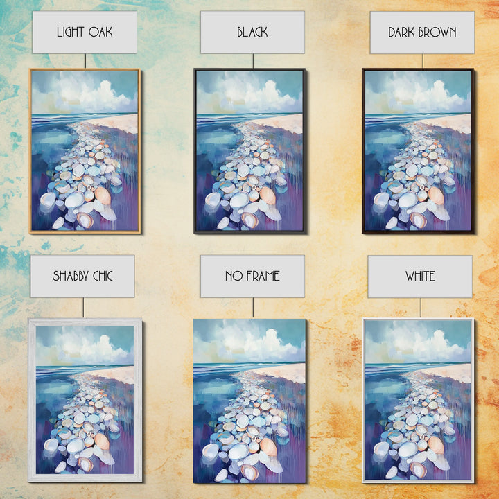 Coastal Shell Path Framed Canvas Print Beach House Decor, Nautical Ocean Art, Seaside Aesthetic, Living Room Coastal Wall Art