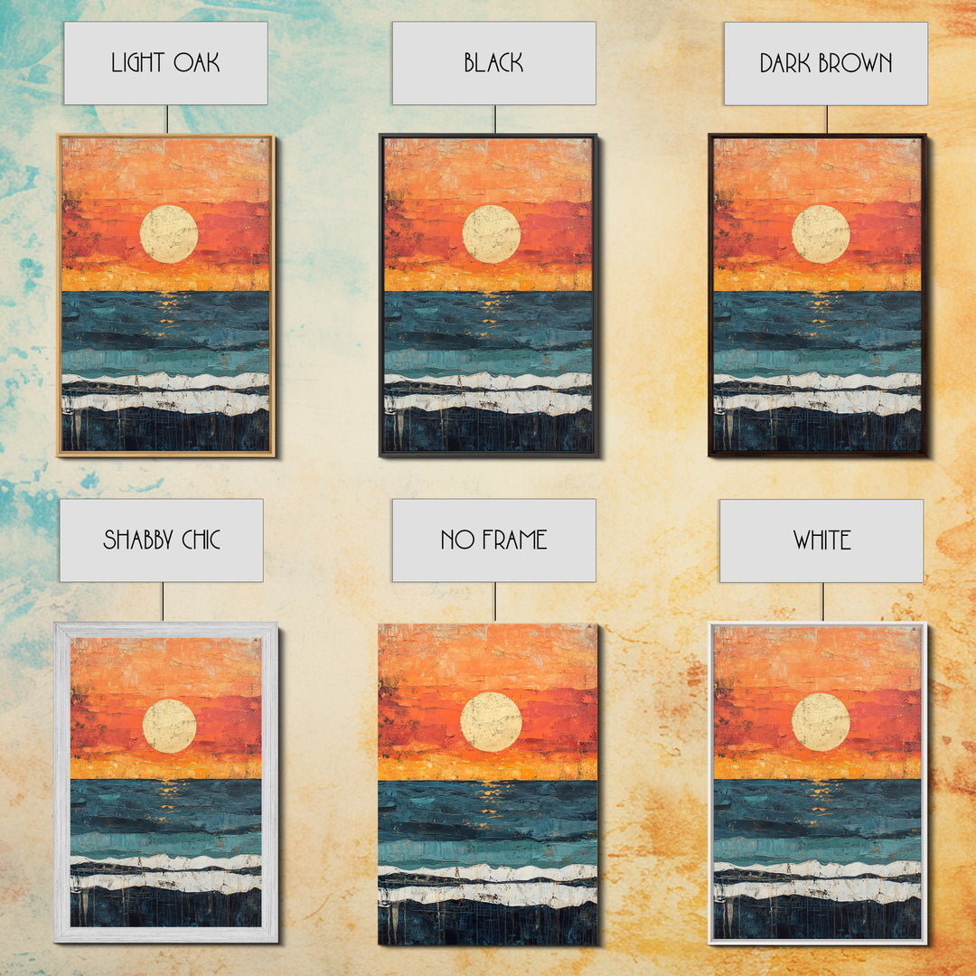 Vibrant Sunset Seascape Canvas Print, Beach House Art, Coastal Sunset Painting, Ocean View Wall Art, Nautical Home Decor, Serene Landscape