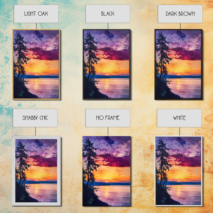 Serene Lakeside Sunset Canvas Print, Nature Wall Art, Water Reflection Painting, Tranquil Landscape Art, Peaceful Home Decor, Bedroom Art