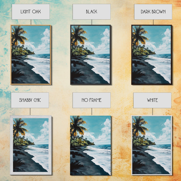 Black Sand Beach, Hawaii Art, Palm Tree Painting, Coastal Wall Art, Nautical Decor, Living Room Art, Canvas Print, Gift Idea