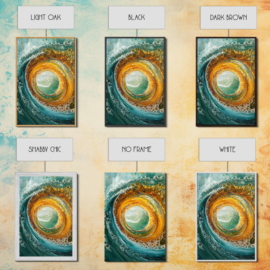 Ocean Wave Swirl Canvas Print | Abstract Beach Wall Art | Turquoise Gold Painting | Coastal Home Decor | Surfer Wall Art