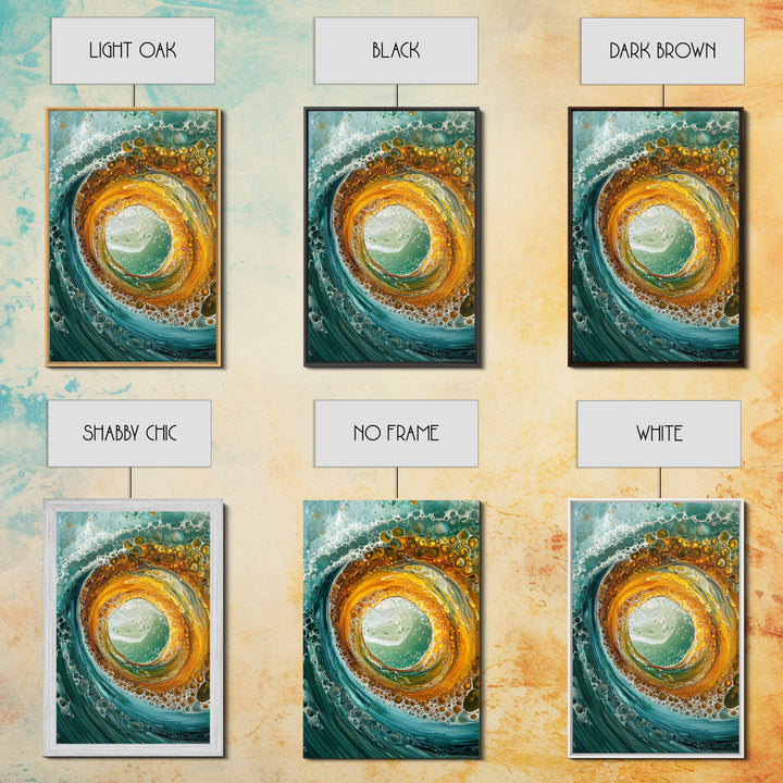 Ocean Wave Swirl Canvas Print | Abstract Beach Wall Art | Turquoise Gold Painting | Coastal Home Decor | Surfer Wall Art