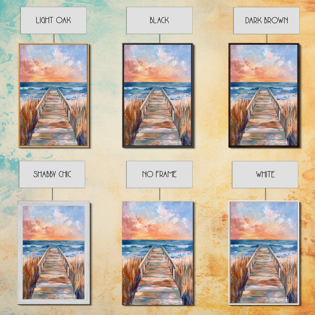 Coastal Sunset, Beach Boardwalk, Seascape Painting, Nautical Wall Art, Coastal Decor, Living Room Art, Canvas Print, Gift Idea