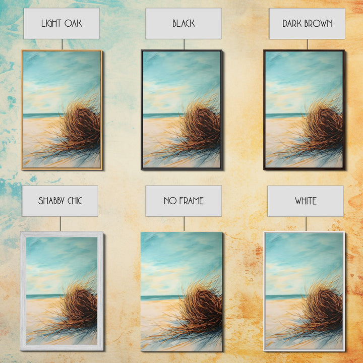 Beach Tumbleweed Painting Framed Canvas Print Coastal Wall Art Ocean Sand Decor Minimalist Art Boho Beach House Wall Accent