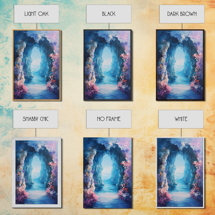 Dreamy Ocean Cave Canvas Print Fantasy Seascape Wall Art Mystical Nature Painting Boho Decor Beach Home Artwork Gift Under 100