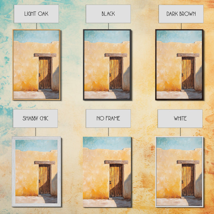 Rustic Adobe Door Framed Canvas Print Southwest Wall Art Desert Home Decor Bohemian Aesthetic Living Room Entryway Accent