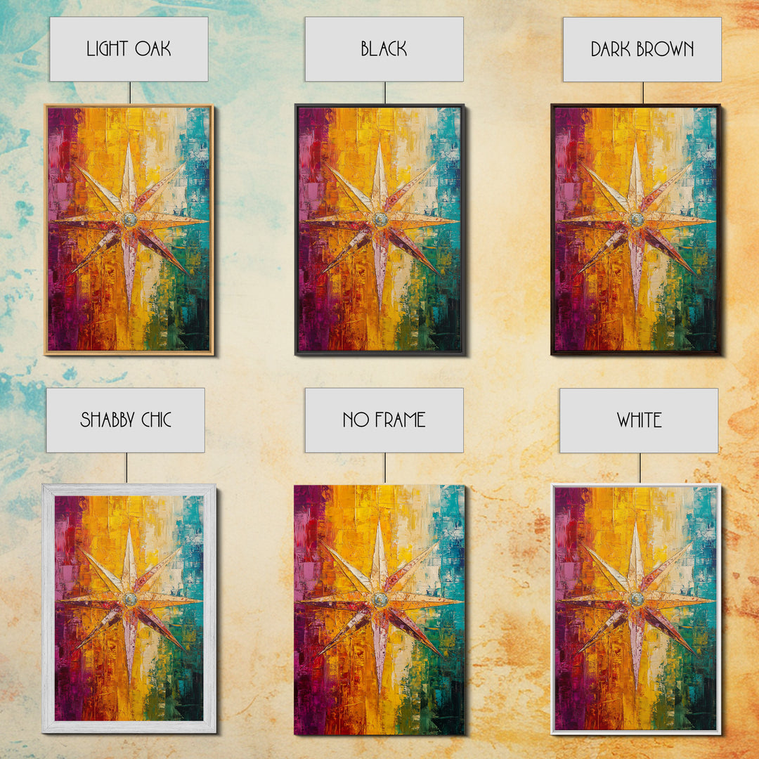 Compass Star Canvas Print Rustic Nautical Wall Art Adventure Decor Travel Lovers Gift Vibrant Abstract Living Room Artwork