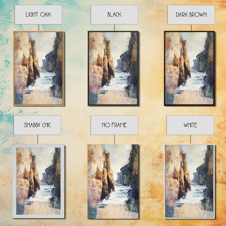 Canyon Coastal Waves Framed Canvas Print Dramatic Landscape Wall Art, Nature Painting, Rustic Western Art, Ocean Cliffs Artwork