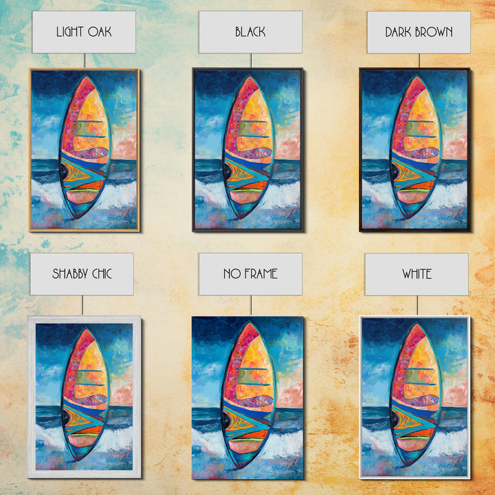 Colorful Surfboard Canvas Print Beach House Wall Art, Ocean Wave Painting, Coastal Decor, Tropical Art, Nautical Living Room Artwork