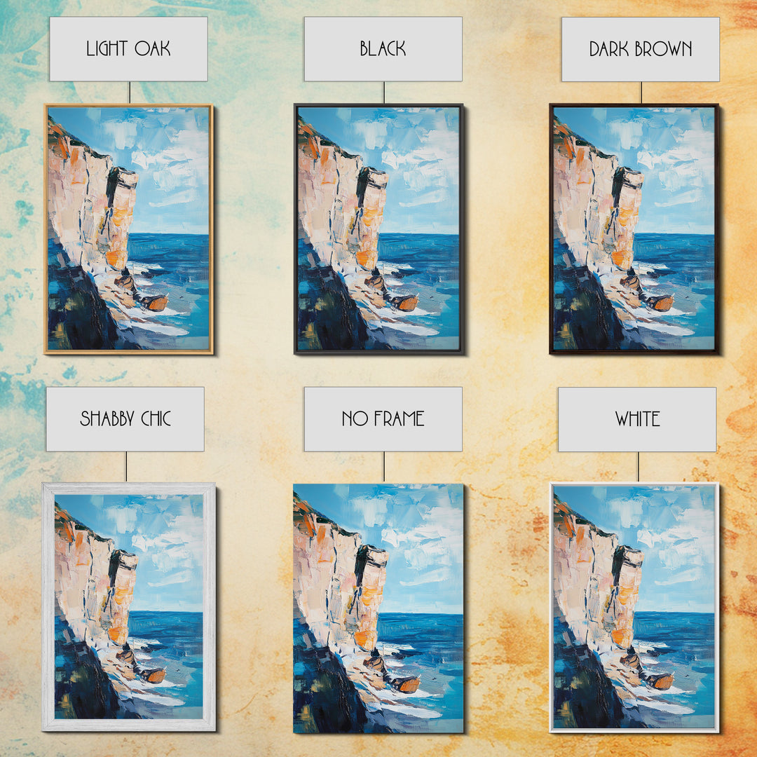 Coastal Cliff Art Framed Canvas Print | Beach Wall Decor | Ocean Landscape Painting | Seaside Home Art | Nautical Wall Art