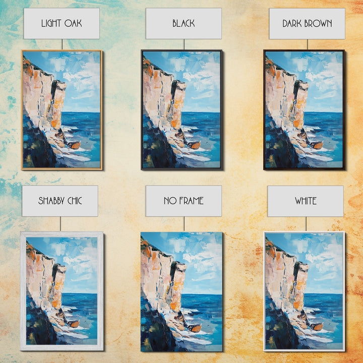 Coastal Cliff Art Framed Canvas Print | Beach Wall Decor | Ocean Landscape Painting | Seaside Home Art | Nautical Wall Art