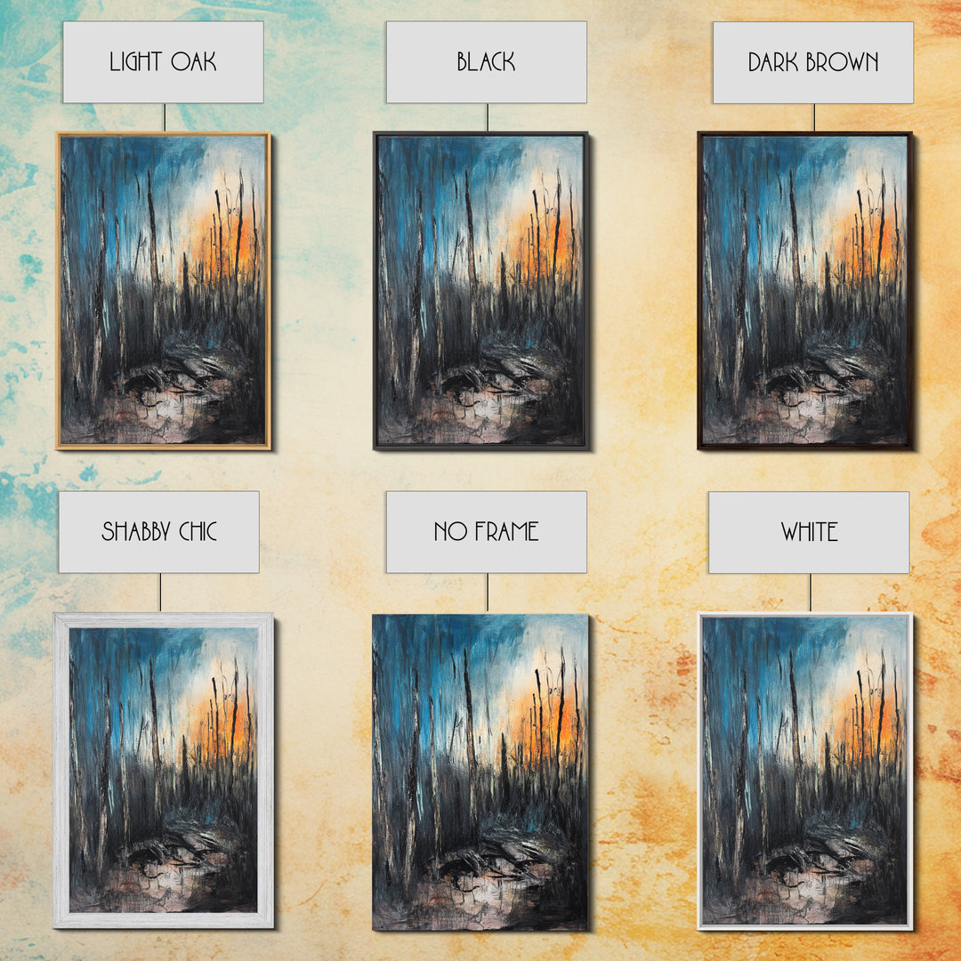 Burnt Forest, Forest At Dusk Painting, Moody Art, Nature Wall Art, Dark Landscape Painting, Abstract Forest Art, Framed Canvas Print