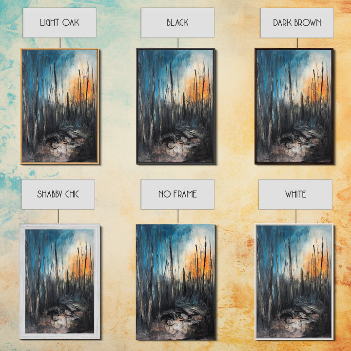 Burnt Forest, Forest At Dusk Painting, Moody Art, Nature Wall Art, Dark Landscape Painting, Abstract Forest Art, Framed Canvas Print