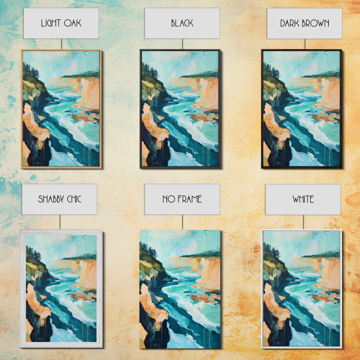 Coastal Cliffs, Nautical Painting, Seascape Painting, Rustic Decor, Extra Wide Art, Above Bed Wall Art, Framed Canvas Print