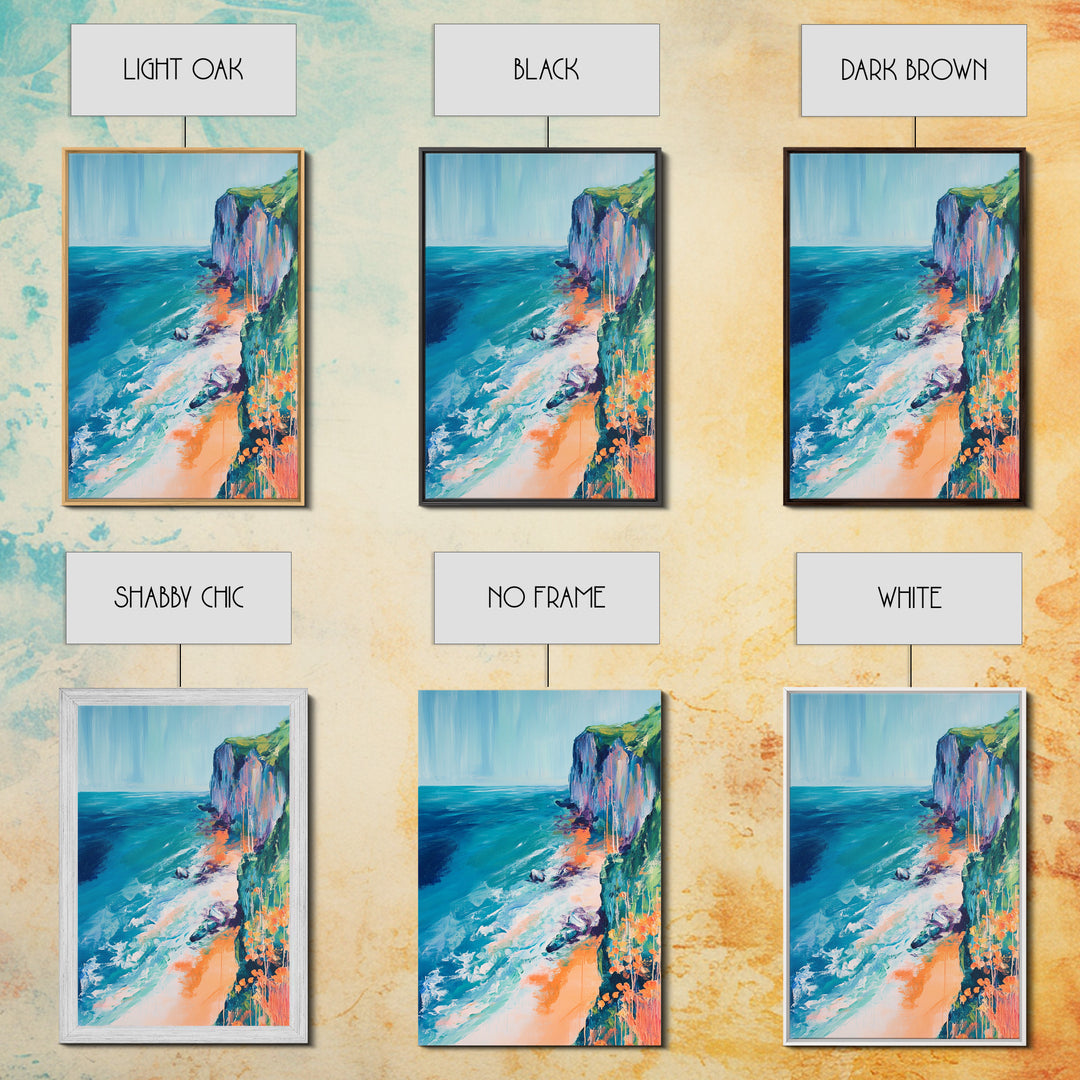 Ocean Cliffs, Coastal Decor, Nautical Wall Art, Landscape Painting, Seascape Painting, California Poppy Art, Canvas Print