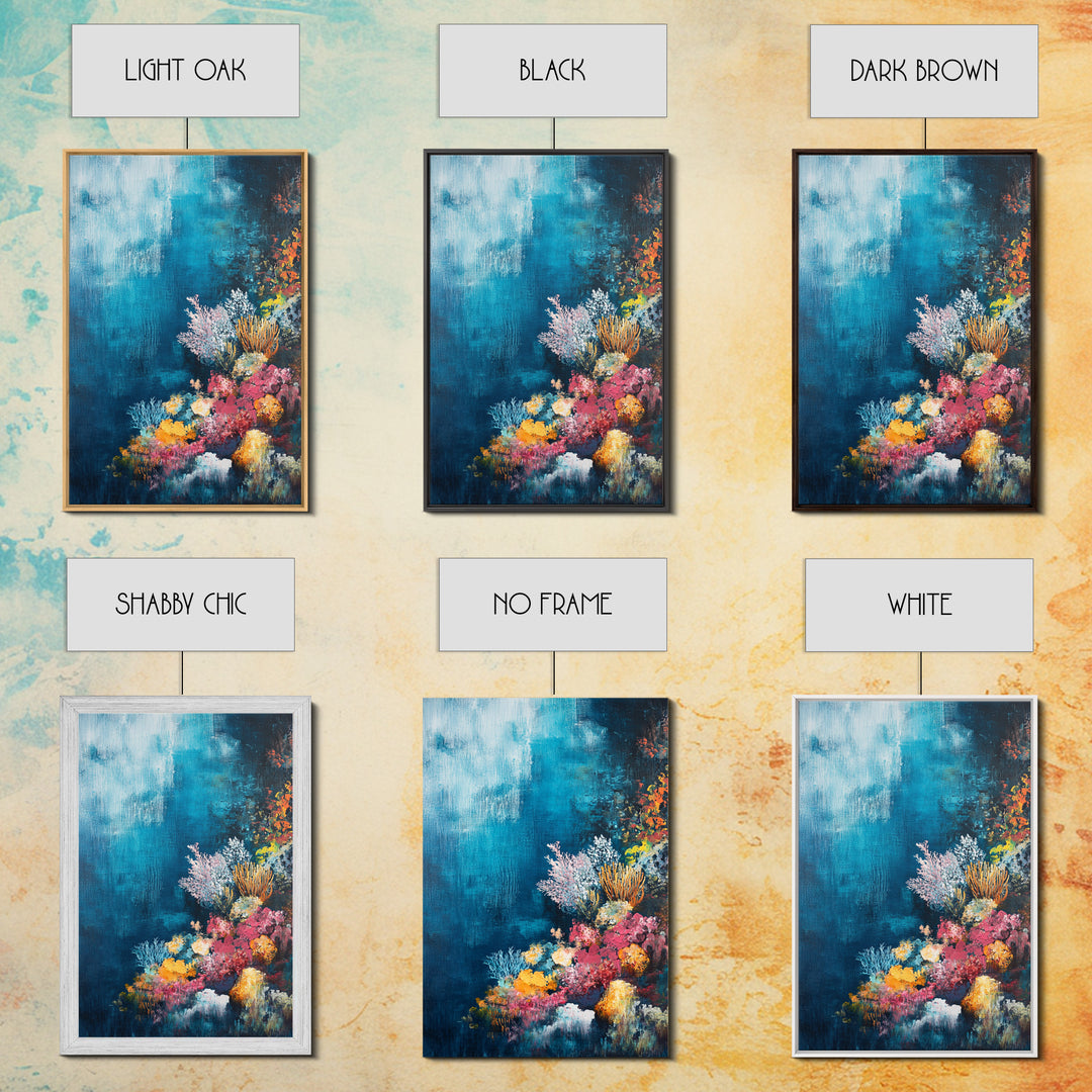 Deep Sea Coral, ocean painting, nautical decor, coastal wall art, blue and green wall art, above sofa art, Framed Canvas Print, gift idea