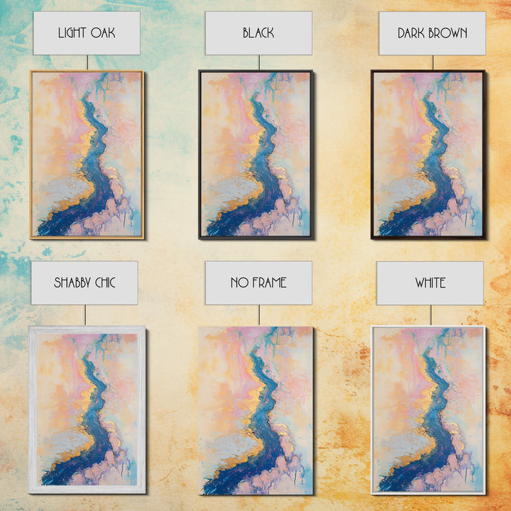 River Gold, gemstone painting, abstract landscape painting, pastel wall art, wabi sabi wall art, Framed Canvas Print, gift idea for her