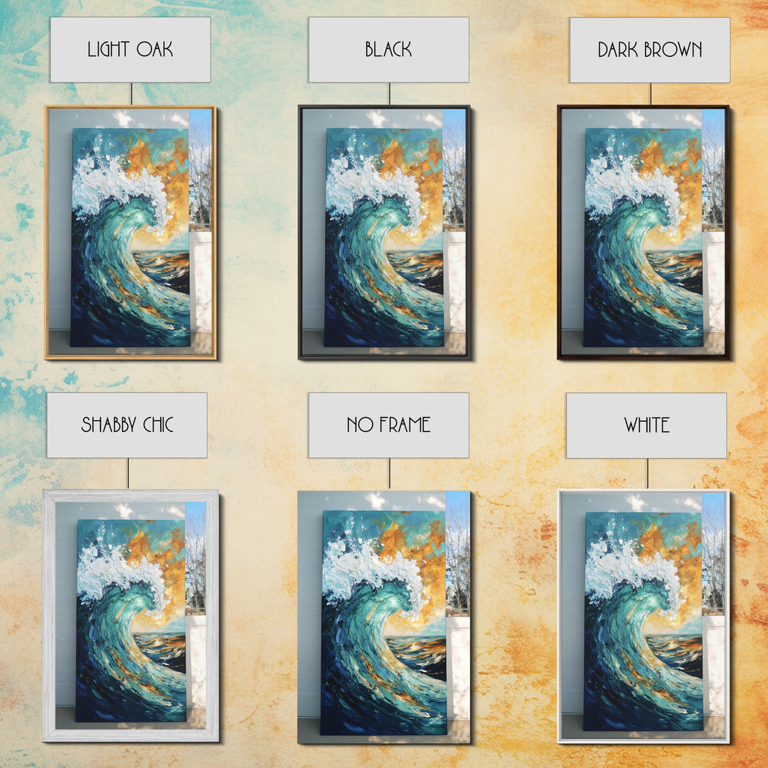 wave painting, coastal decor, framed canvas print, ocean painting, surf wall art, nautical wall art, seascape painting, gift idea