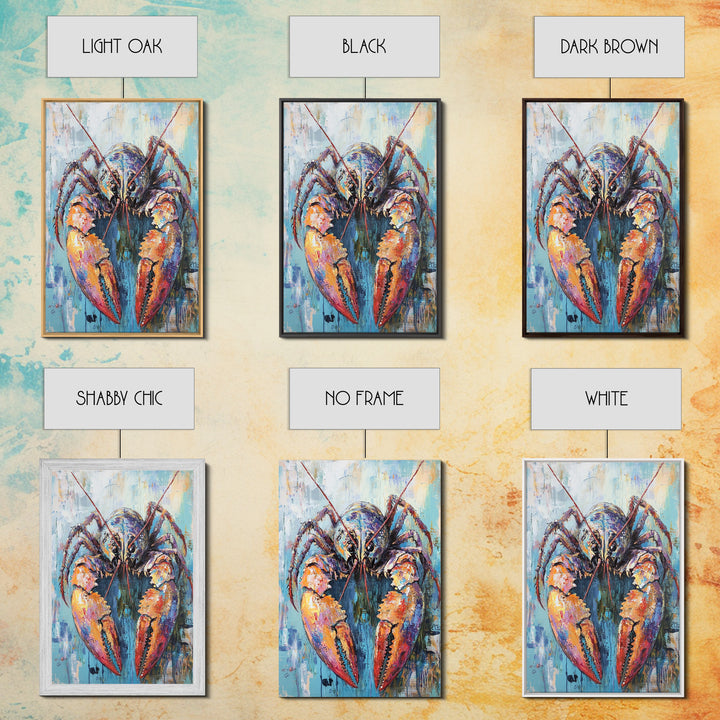 crayfish painting, rustic wall art, framed canvas print, nautical decor, seafood kitchen art, Maine oil painting, farmhouse art