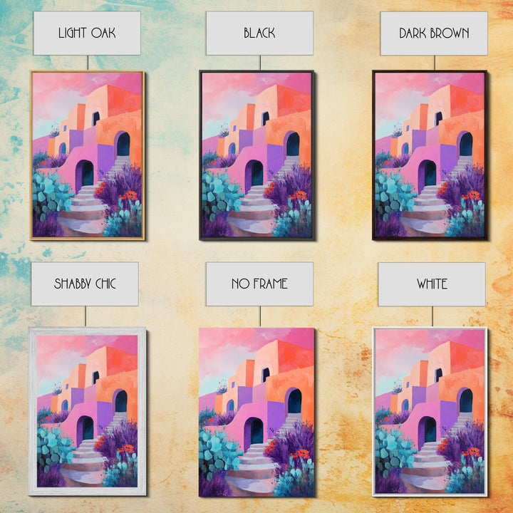 Desert House, Southwest Art, Colorful Adobe Painting, Boho Wall Art, Pink Orange Wall Art, Living Room Art, Framed Canvas Print