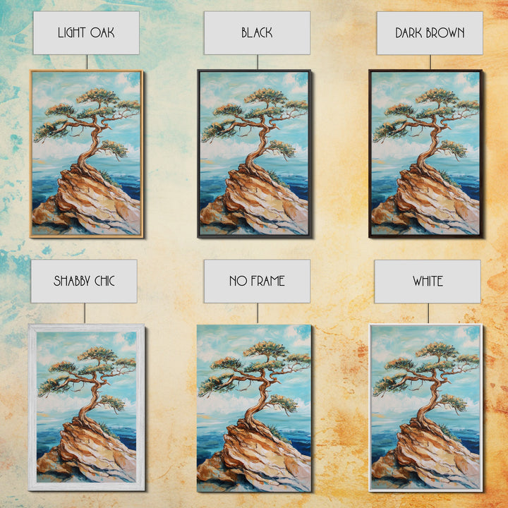 Bonsai Cliff, Pine Tree Art, Coastal Landscape Art, Nautical Decor, Coastal Wall Art, Canvas Print, Living Room Art, Gift Idea