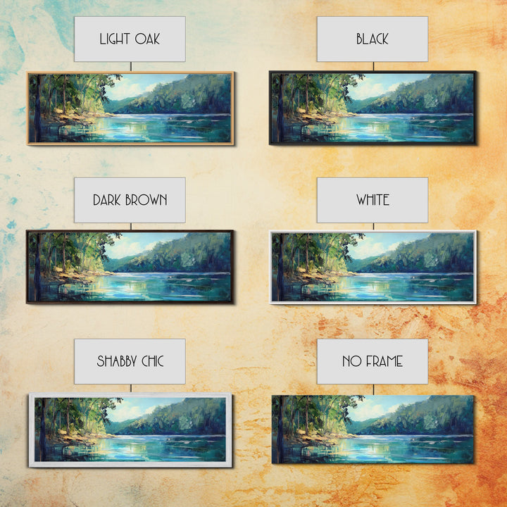 River Valley Framed Canvas Print Tranquil Nature Wall Art, Lush Green Landscape, Summer Cabin Artwork, Rustic Living Room Decor