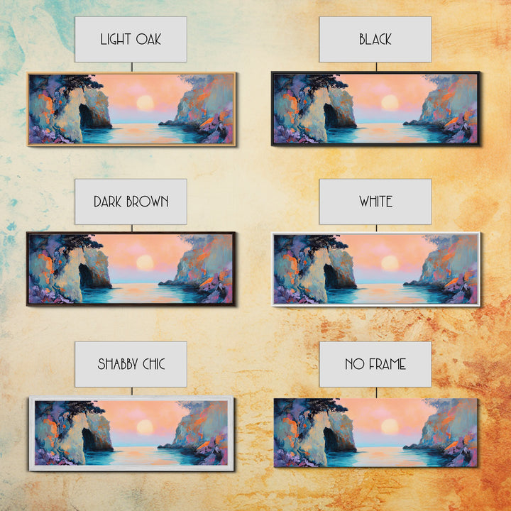 Romantic Sunset Bay Framed Canvas Print Coastal Landscape Wall Art Pastel Tones Boho Home Decor Bedroom Living Room Gift