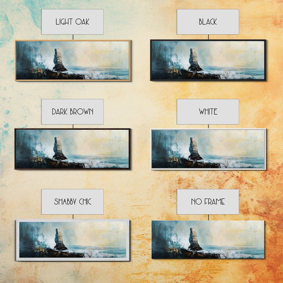 Dramatic Ocean Waves Framed Canvas Print, Moody Seascape Wall Art, Stormy Coastal Painting, Nautical Home Decor, Minimalist Art