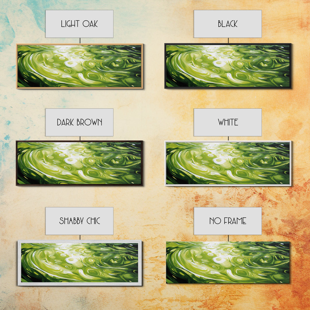 Abstract Green Swirl Painting, Modern Contemporary Wall Art, Nature Inspired Water Reflection, Trendy Office, Framed Canvas Print