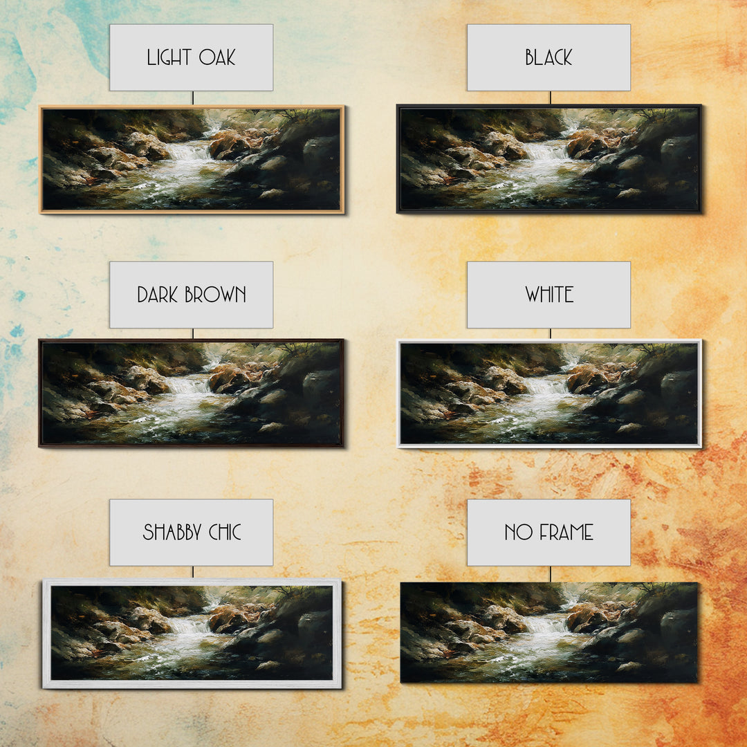 River Rapids Framed Canvas Print Rustic Nature Art, Flowing Water Painting, Cabin Wall Decor, Landscape Artwork, Lodge Decor