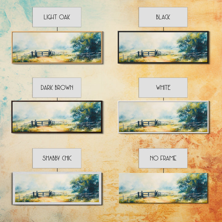 Country Gate Painting Rustic Farmhouse Landscape Art Tranquil Field Wall Decor Cozy Pastoral Artwork Entryway