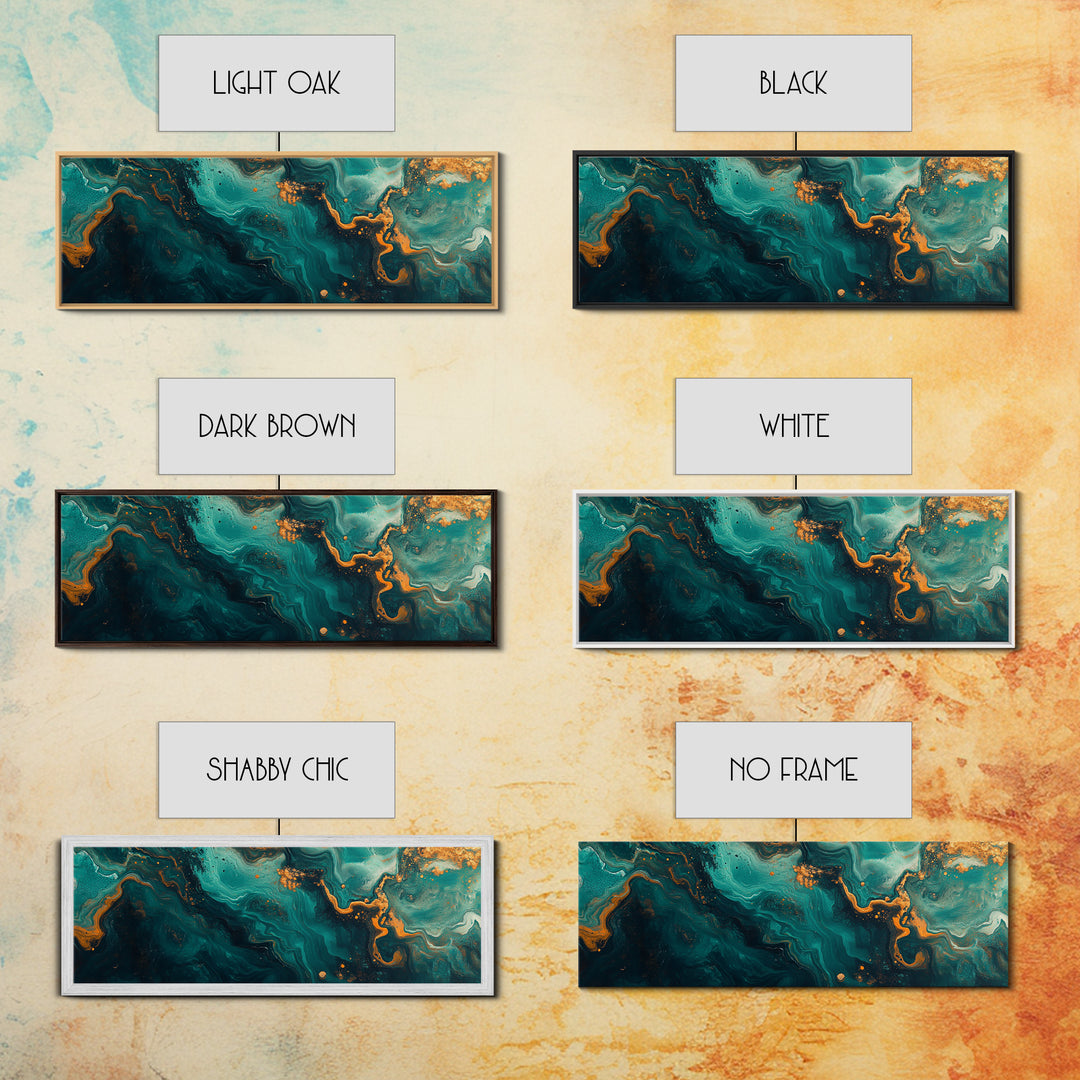 Abstract Fluid Painting Turquoise and Gold Swirl Wall Art Marble Aesthetic Artwork Luxury Modern Decor Dining Room