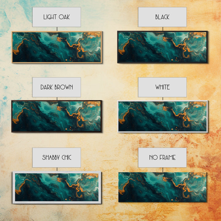 Abstract Fluid Painting Turquoise and Gold Swirl Wall Art Marble Aesthetic Artwork Luxury Modern Decor Dining Room