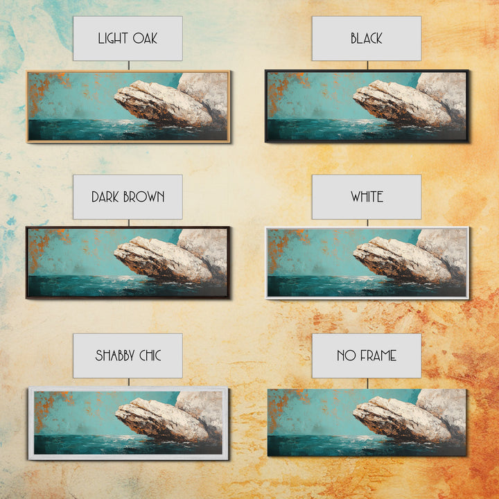 Coastal Rock Formation Framed Canvas Print, Ocean Cliff Painting, Nautical Wall Art, Beach House Decor, Textured Landscape Artwork